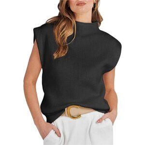 Women's‎ Mock Neck Sleeveless Vest Casual Cap Sleeve Knit Pullover Tank Tops